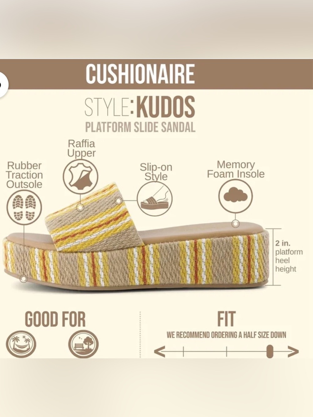 Cushionaire Kudos Platform Slide Sandal - Yellow Stripe
